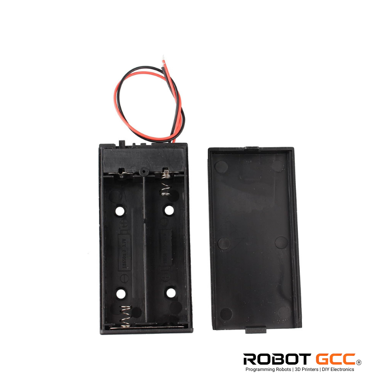 Black electronic component with red and black wires on a white background, featuring the ROBOT GCC logo.