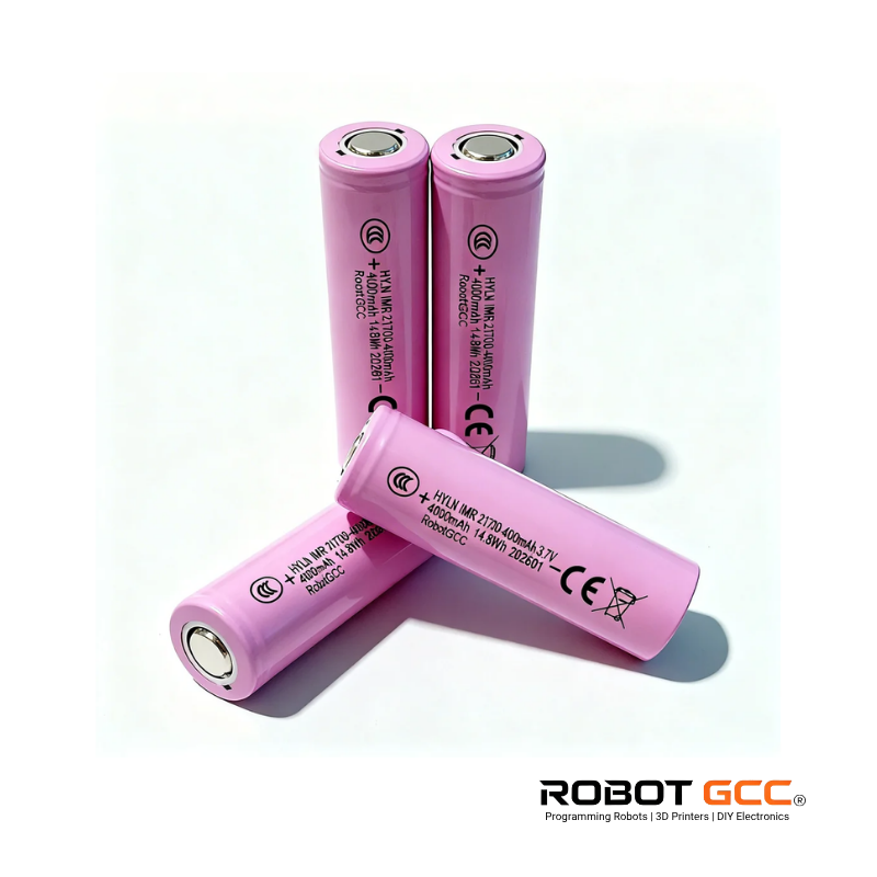 Three pink batteries on a white background with 'Robot GCC' branding.