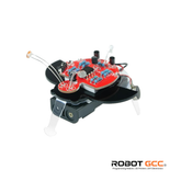 Electronic robot chassis with red circuit board on a white background, featuring the Robot GCC logo.