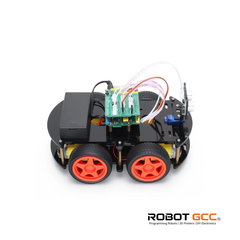 Small robot chassis with red wheels on a white background, featuring the brand 'Robot GCC'.