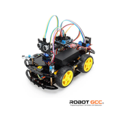 Robot chassis with yellow wheels on a white background, featuring the Robot GCC logo.
