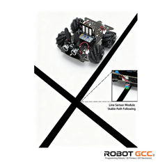 Robotics kit with line sensor module on a white background, featuring the ROBOT GCC logo.