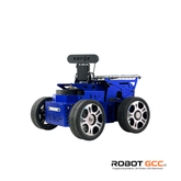 Blue robot chassis with wheels on a white background, featuring the brand 'Robot GCC'.