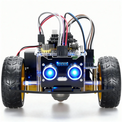 Ultrasonic Obstacle-Avoidance Robot Car Kit – 4WD Smart Vehicle with IR & Ultrasonic Sensors, PWM Motor Control | Arduino-Compatible STEM Platform | Supports C/Scratch/Mixly | Expandable with Bluetooth/Wi-Fi | Safe 6–9V DC Power | DIY Robotics Learning