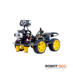 Robotic vehicle with yellow wheels on a white background, featuring the brand 'Robot GCC'.