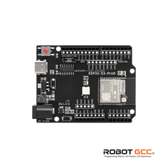 Electronic circuit board with various components on a white background, featuring the Robot GCC logo.