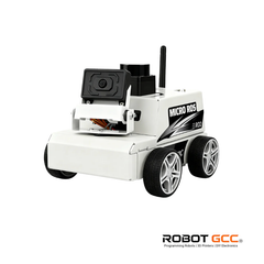 White robot with 'Micro ROS' branding on a white background