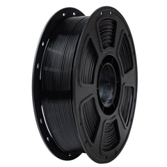 Spool of black filament on a white background