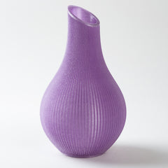 Purple ribbed vase on a white background