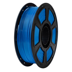Spool of blue filament on a white background