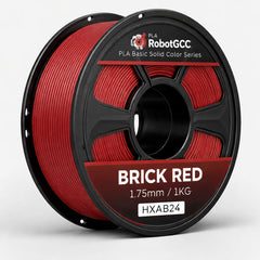 Spool of red 3D printing filament with RobotGCC branding on a white background