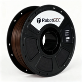 Spool of brown 3D printing filament with RobotGCC branding on a white background