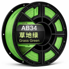 Spool of green filament labeled 'AB34 Grass Green' on a white background