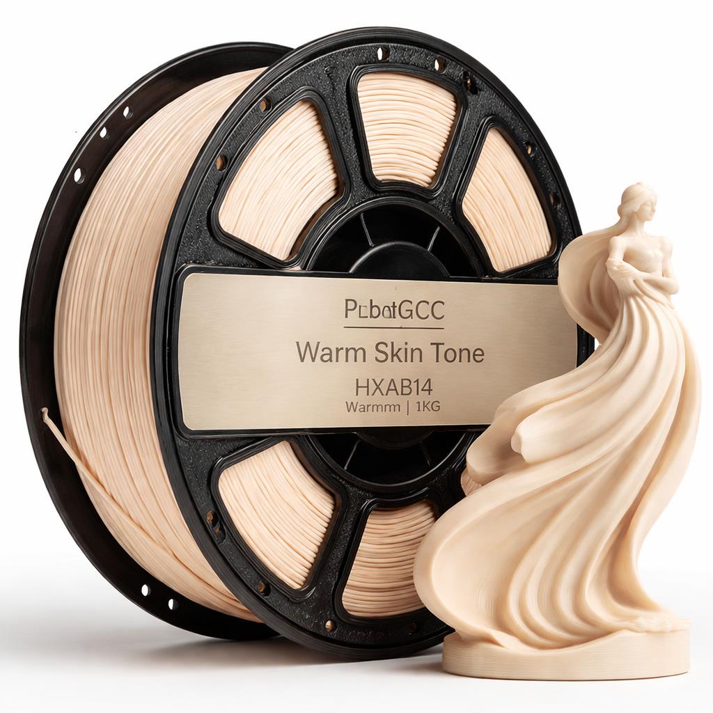 Spool of PLA filament with a 3D printed object on a white background