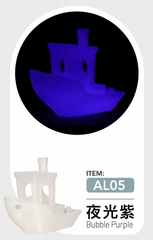 Glowing purple ship-shaped object with a white ship model below on a gray background