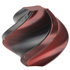 Red and black geometric object on a white background