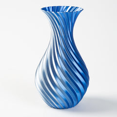 Blue and white striped vase on a white background