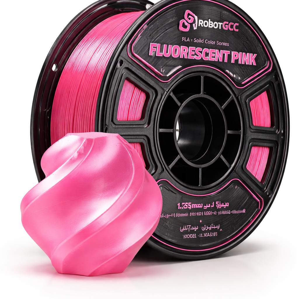 Spool of red 3D printing filament with 'RobotGCC' branding on a white background