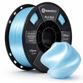 Spool of blue 3D printing filament with 'RobotGCC' branding on a white background