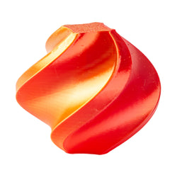 Red and orange spiral object on a white background