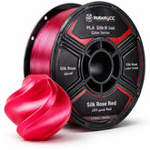 Spool of red 3D printing filament with 'RobotGCC' branding on a white background