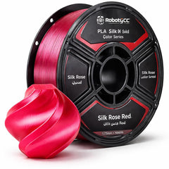 Spool of red 3D printing filament with 'RobotGCC' branding on a white background
