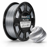 Spool of RobotGCC PLA Silk filament with a smaller spool on a white background