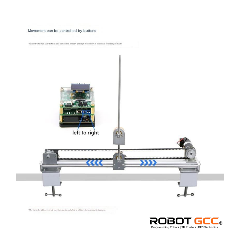 Mechanical robotic arm with control board on a white background, featuring Robot GCC branding.