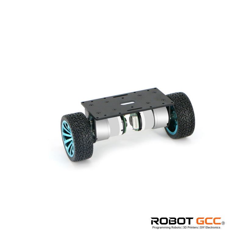 Robot chassis with wheels on a white background, featuring the Robot GCC logo.