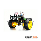 Robot chassis with wheels and electronic components on a white background, featuring the brand 'Robot GCC'.