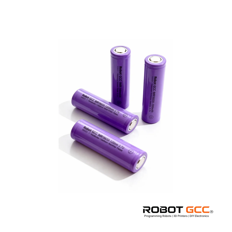 Four purple batteries on a white background with 'Robot GCC' branding.