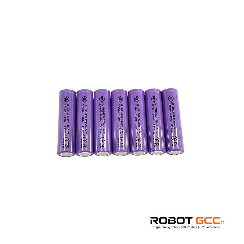 Purple batteries arranged in a row on a white background with 'Robot GCC' branding.
