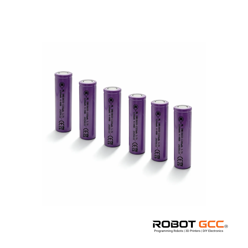 Six purple batteries arranged in two rows on a white background with 'Robot GCC' branding.