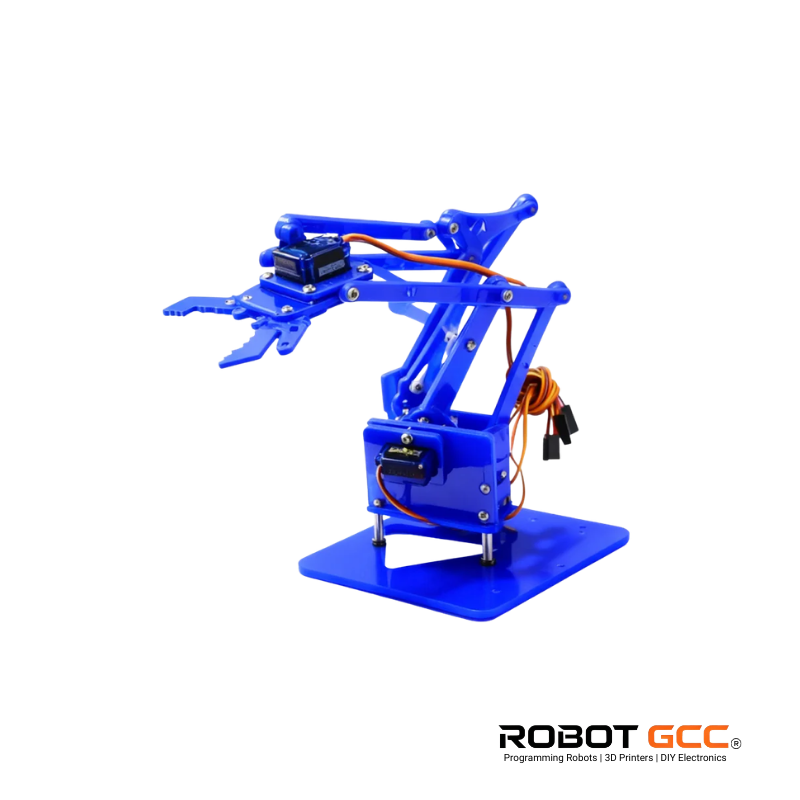 Blue robotic arm on a white background with 'Robot GCC' branding.