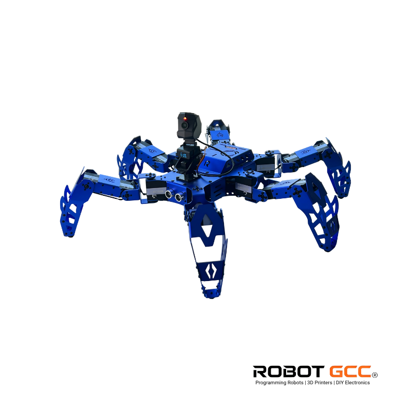 Blue robot spider model on a white background with 'Robot GCC' branding.