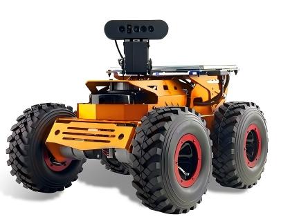 Robotic vehicle with large wheels on a white background