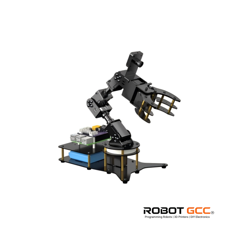 Robotic arm model on a white background with 'Robot GCC' branding.