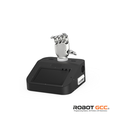 Robotic arm on a black base with 'Robot GCC' branding on a white background