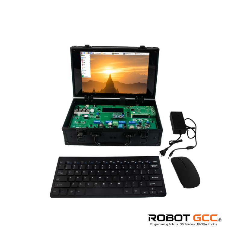 Portable electronic device with screen, keyboard, and mouse on a white background, featuring the brand 'Robot GCC'.