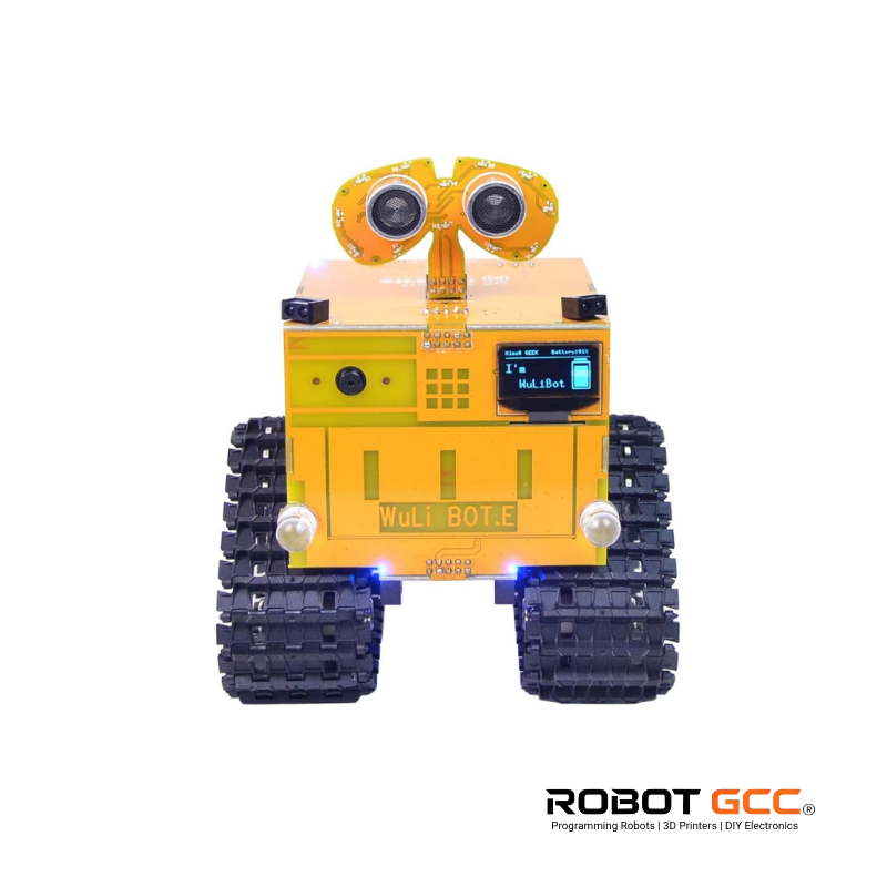 Toy robot with a yellow and black design on a white background, featuring the brand 'Robot GCC'.