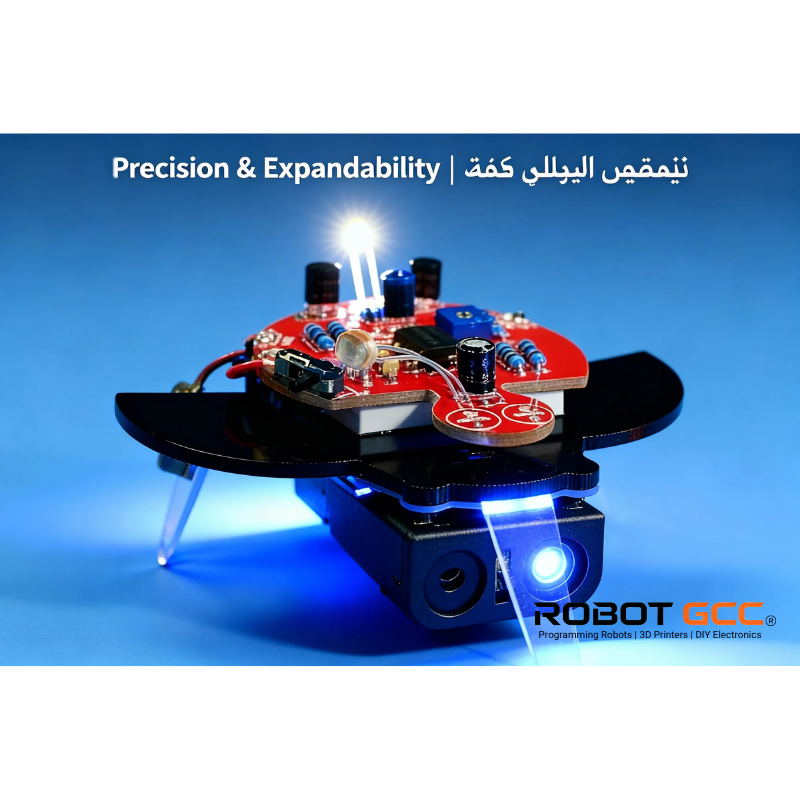 Robotic device with electronic components on a blue background, featuring the brand 'ROBOT GCC'.