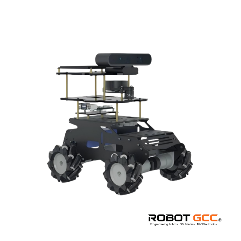 Robotic vehicle with camera and wheels on a white background, featuring the brand 'Robot GCC'.