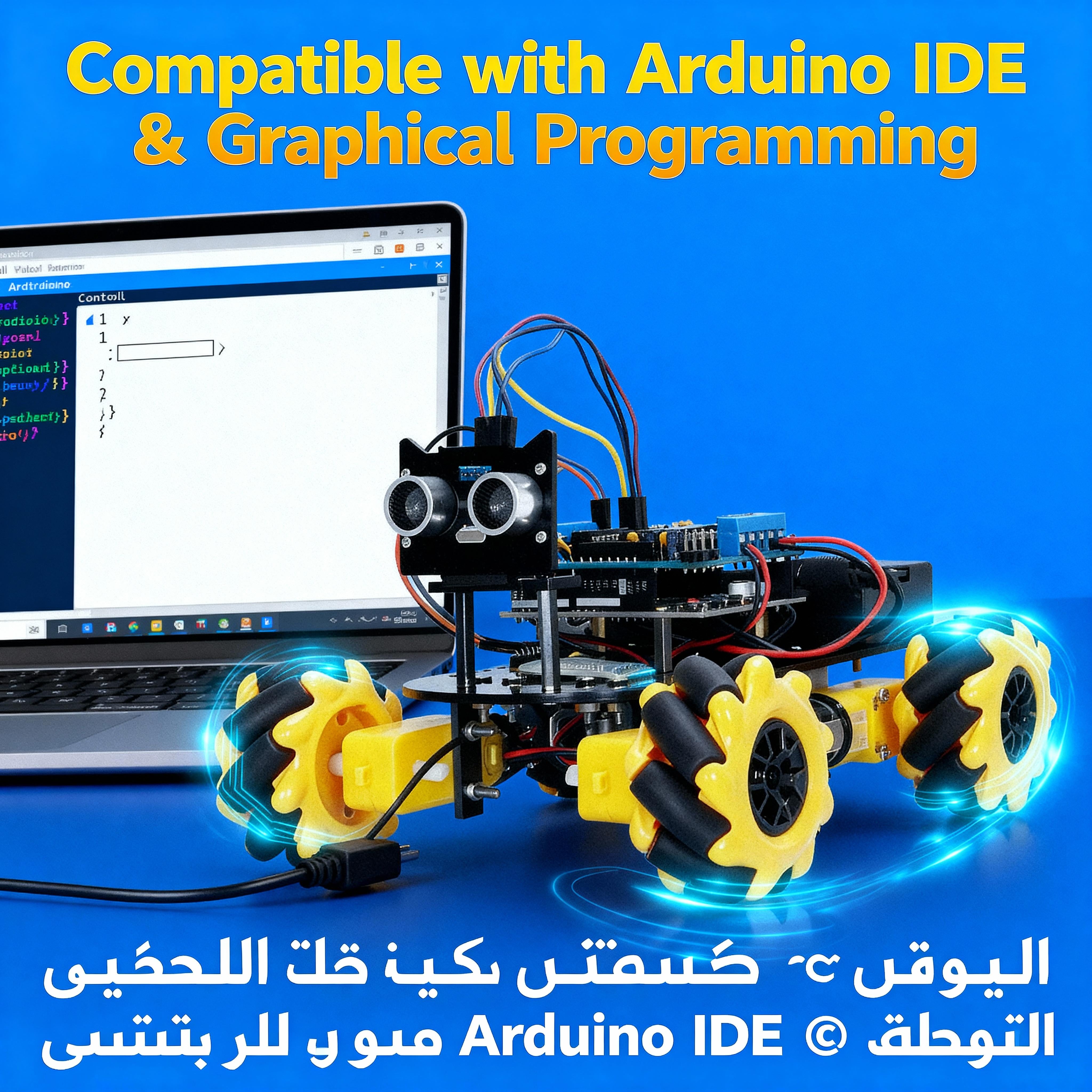 Arduino Robots Blue Arduino 4WD Omni-Wheel Robot Car Kit – Programmable Robotics Kit with ...
