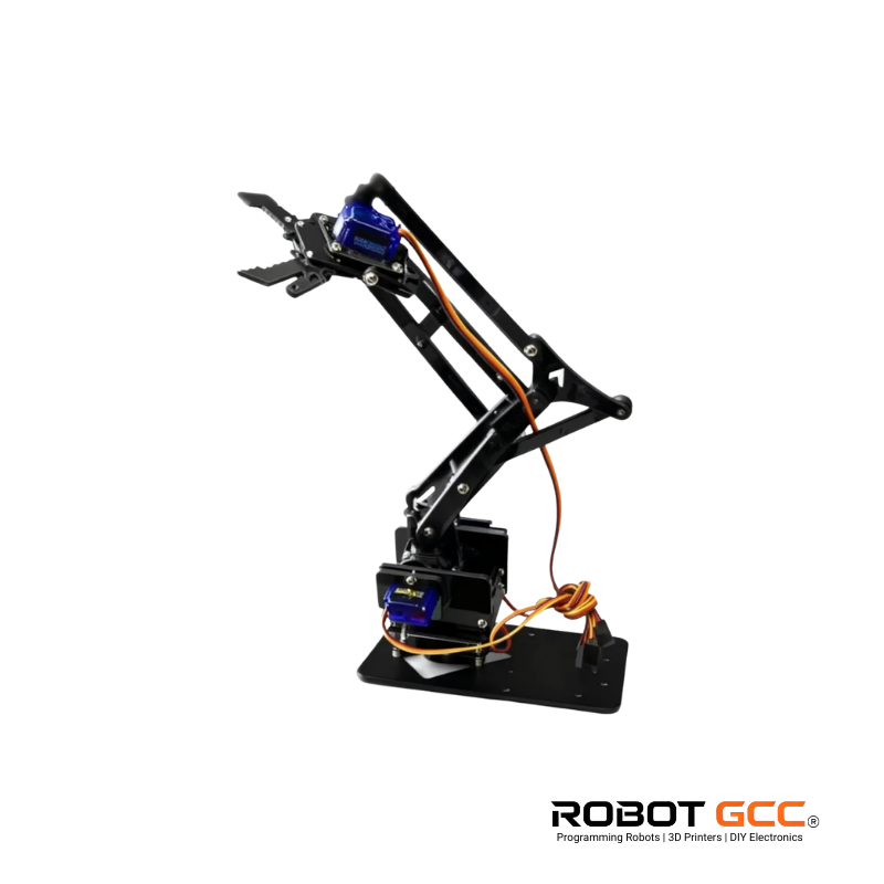 Robotic arm model with visible branding on a white background