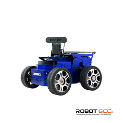 Blue robot chassis with wheels on a white background, featuring the brand 'Robot GCC'.