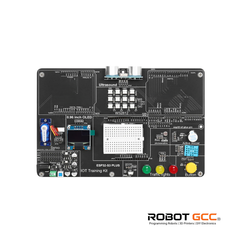 Electronic board with various components on a white background, featuring the Robot GCC logo.