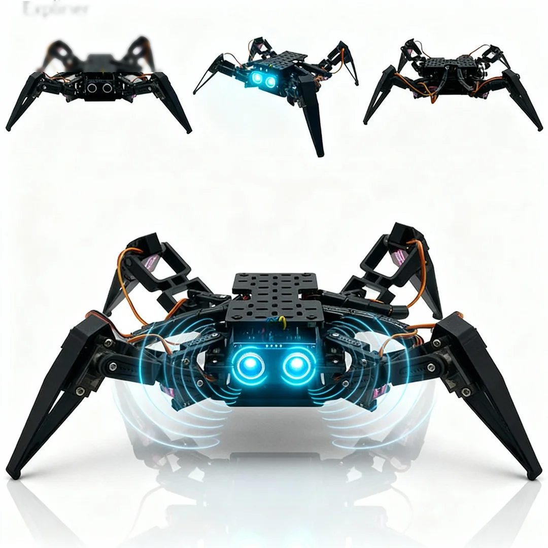 Smart Quadruped Bionic Robot Explorer | 12-DOF Servo Control + Real-Time FPV Camera + Ultrasonic Obstacle Avoidance | ESP32 Dual-Core Processor | AI Voice Control | Programmable STEM Educational Robot Kit for Students and Makers