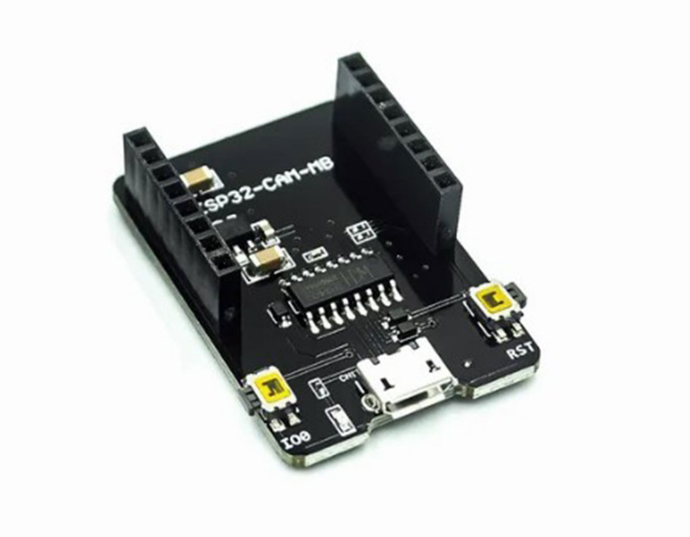 Electronic component board with microcontroller on a white background