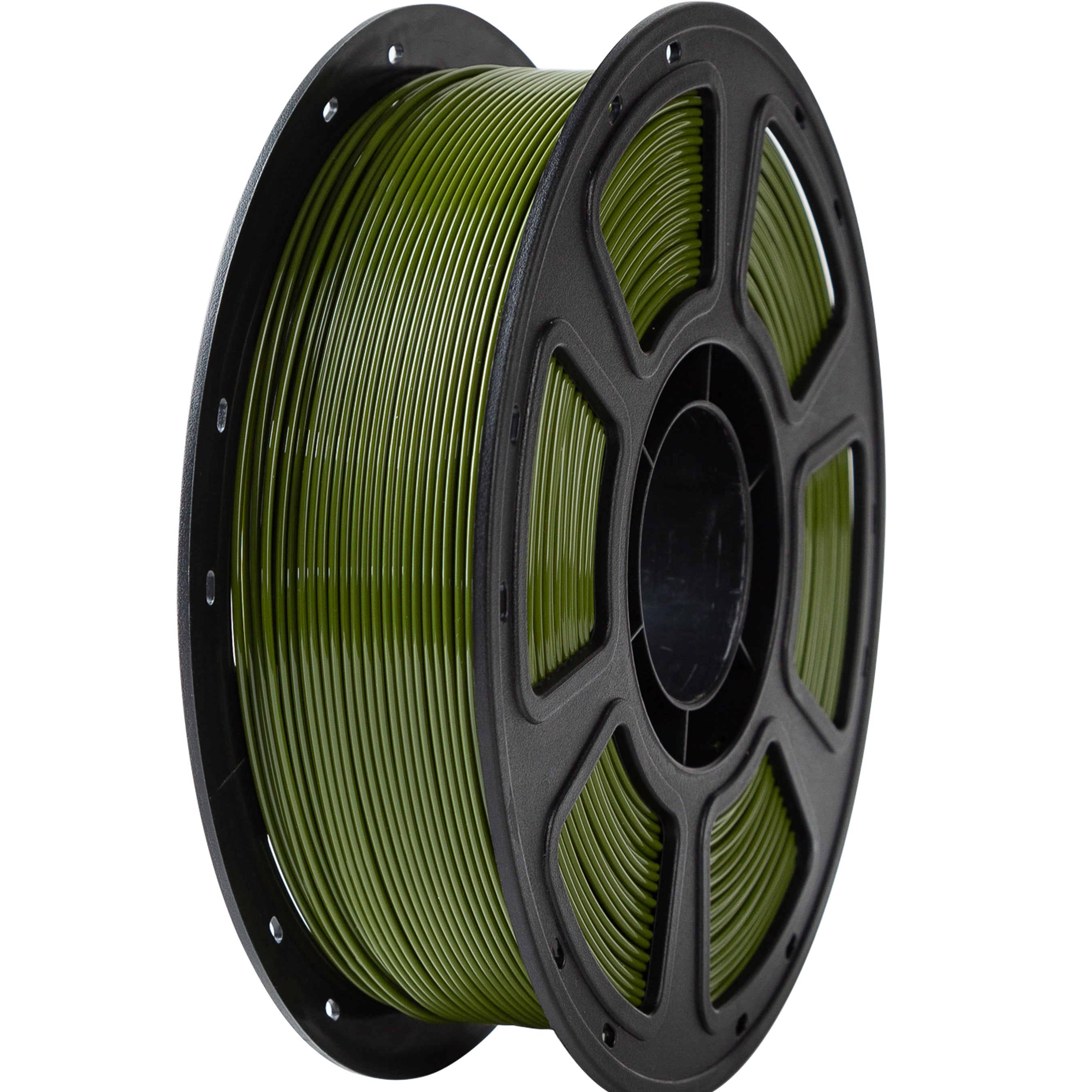 Spool of green filament on a white background