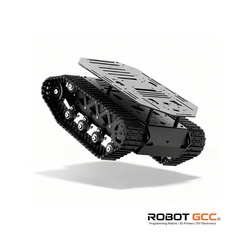 Robot chassis with tracks on a white background, featuring the Robot GCC logo.